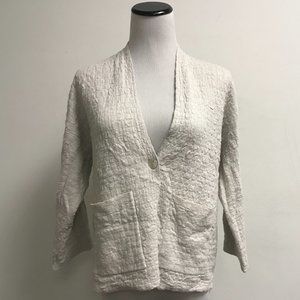 Eileen Fisher ice gray textured one button cardigan sweater jacket  pockets XXS
